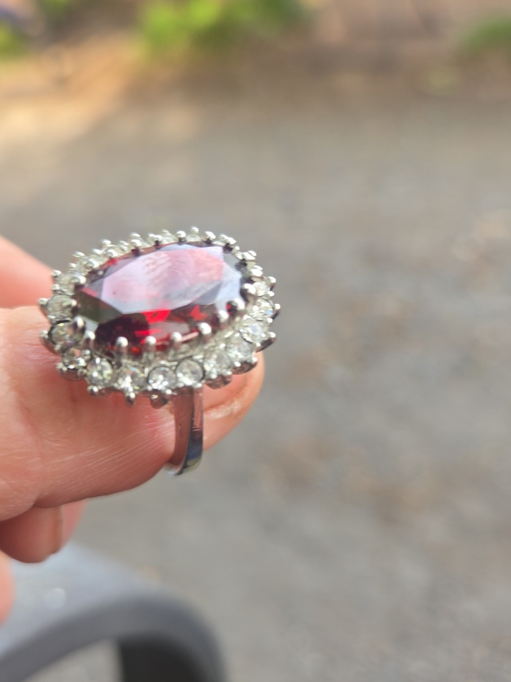 Elegant Garnet Halo Ring Sterling Silver Size 7-  Women's Fashion Jewelry